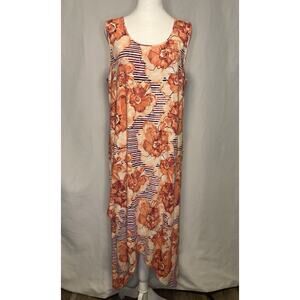 Chico's Women 2 M/L Size 12 Sleeveless Floral Dress Midi Scoop Neck Stretch Boho